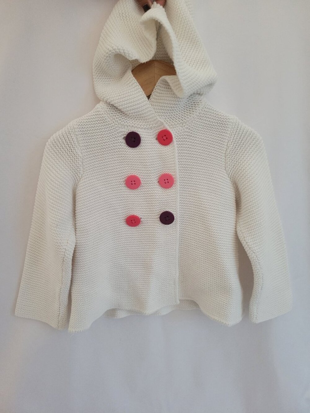 First Impressions Play Girls Hooded Knit Cardigan Sweater 24 Mos White Colorful